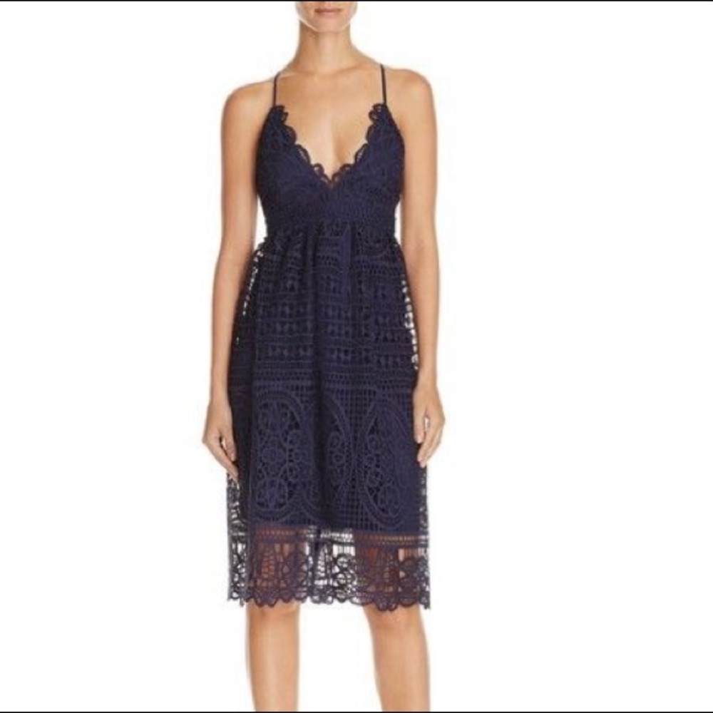 Bardot French Navy crochet strap dress